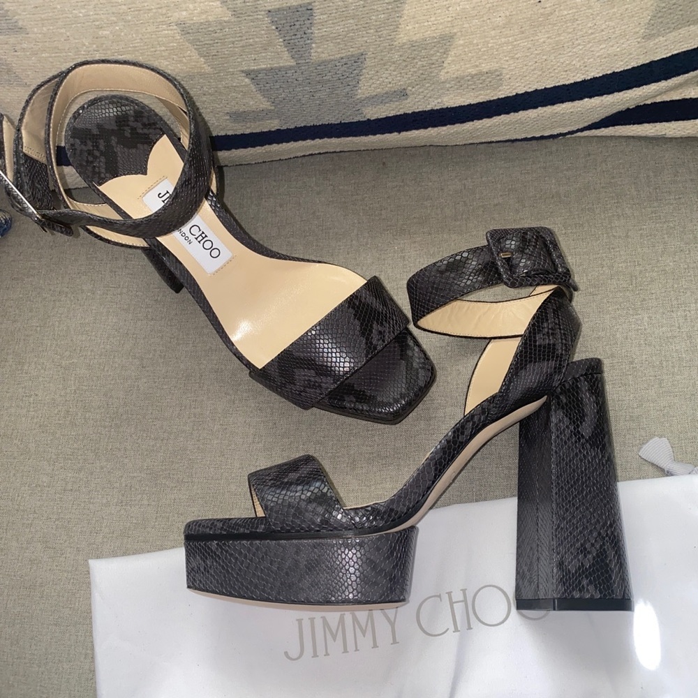 Jimmy Choo jax 115 platform heels gray snake printed leather 39.5 NWT